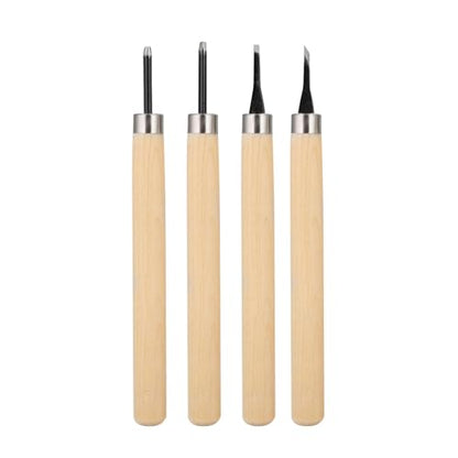 HilBeliFU 4Pcs Wood Carving Knife Set, 5.3in Whittling Knife with Wooden Handle, Manual Stamp Carving Tools with Storage Case for Wood Engraving, Other Craft Projects