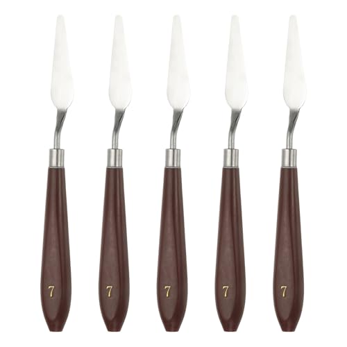 HARFINGTON 5pcs Palette Knife Painting Tool 2.2" x 0.59" Stainless Steel Art Spatula Pallet Knives Scrapers Tools with Plastic Handle for Acrylic Oil Canvas Mixing Spreading, Red/Silver - size: 2.2" x 0.59"