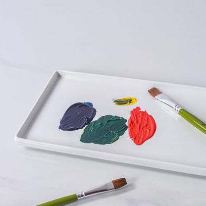 Ceramic Rectangle Paint Mixing Tray,Butcher Tray,Artist Porcelain Paint Palette for Watercolor Gouache Painting,Cleans-up Easily