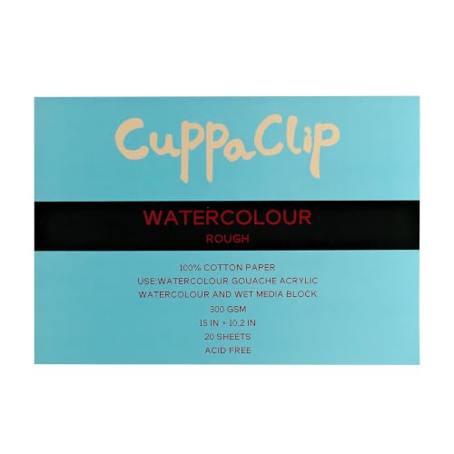 CuppaClip Watercolor Paper Block Pure Cotton Art Paper Pad 300GSM(140LB) Acid-Free 20 Sheets Watercolor Art Supplies (Rough Grain, 15×10.2in) - color: Rough Grain, size: 15×10.2in