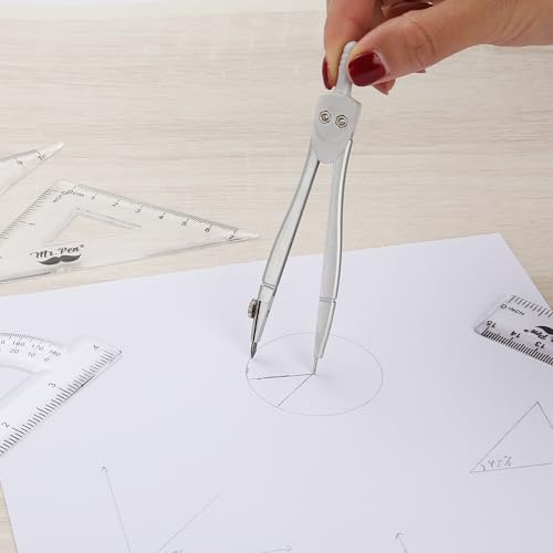 Mr. Pen- Geometry Set, 13 pcs, 3 Metal Compasses, Protractor, 6" Ruler | 45° & 30°/60° Set Squares, Pencils, Lead Refills, Sharpener & Eraser for Math, Drafting & Classroom Use | 45° & 30°/60° Set Squares, Pencils, Lead Refills, Sharpener & Eraser for Mat