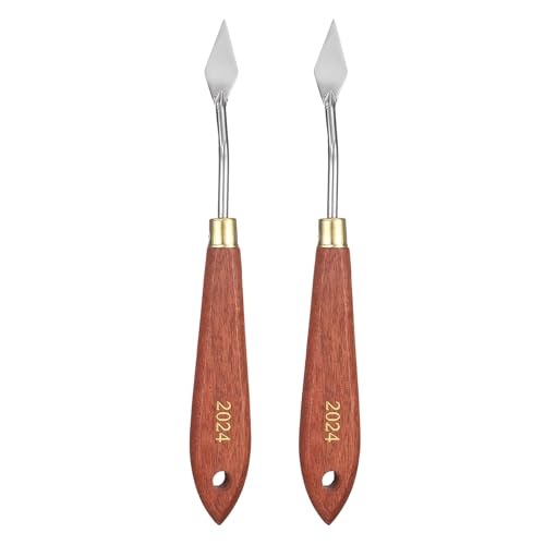 HARFINGTON 2pcs Palette Knife Painting Tool 1.18" x 0.51" Stainless Steel Teardrop Blade 7.09" Length Spatula Painting Pallet Knives with Hole Beech Wood Handle for Acrylic Canvas, Red/Silver - size: 7.09" x 0.51" x 1.18"