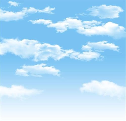 5x5ft Blue Sky and White Clouds Backdrop for Photography Vinyl Material | Clear Sky Photo Background Banner Airplane Theme Baby Newborn Birthday Cake Table Party Decorations Kid Portrait Studio Props - size: 5x5ft