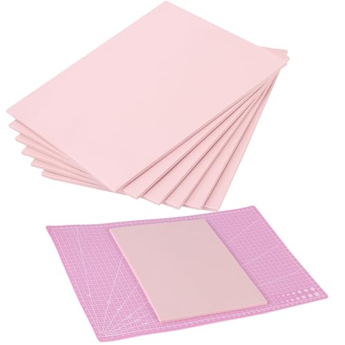 YUENPUN 6 PCS 8 x 12 Inch Rubber Carving Blocks Whit A3 Cutting Mat, Linoleum Blocks for Stamp Carving, DIY Printmaking (Pink)