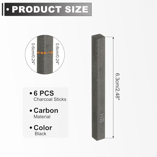PATIKIL Compressed Charcoal Sticks, 6 Pack HB Grade Art Supplies Sketch Square Stick for Artist Drawing Sketching Shading Painting, Black