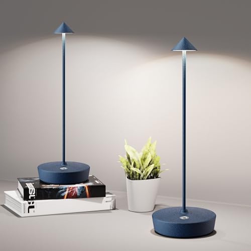 LED Cordless Table Lamp Rechargeable 6000mAh Battery Outdoor Light | IP54 Waterproof Portable 3 Color Touch Dimmable Table Light for Patio Restaurant Dining Home Set of 2 Blue - color: 2Pack Blue