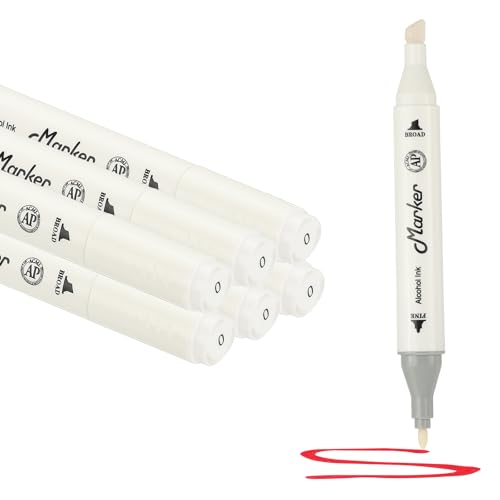 PATIKIL Dual Tip Markers, 6 Pcs Dual Tip Alcohol Markers Set White Barrel with Brush Tip and Fine Tip for Illustration Artist Adult Coloring Drawing Permanent Sketching, White - color: White