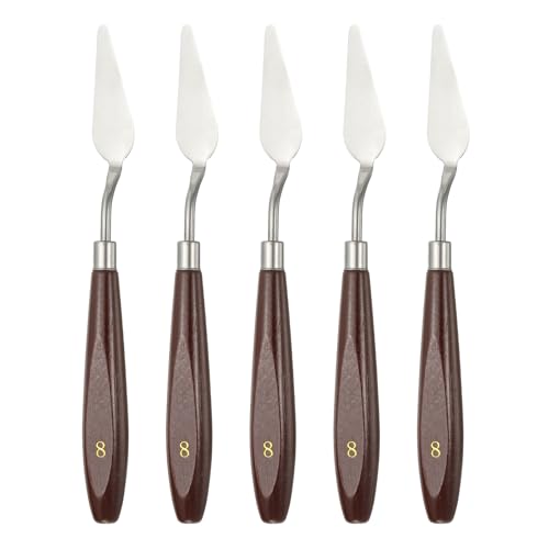 HARFINGTON 5pcs Palette Knife Painting Tool 2.09 x 0.75 Stainless Steel Art Spatula Pallet Knives Scrapers Tools with Beech Wood Handle for Acrylic Oil Canvas Mixing Spreading, Red/Silver - size: 2.09" x 0.75"