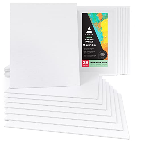 ARTEZA Canvas Panels, 11 x 14 in, Pack of 28, 100% Cotton Pre-Primed Canvas Boards for Acrylic, Oil, Gouache, Tempera, Pouring Paint, Crafts, and Wall Art - size: 11 x 14 (Pack of 28)