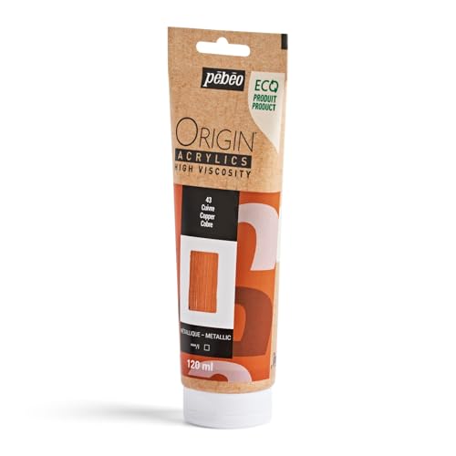 PEBEO Origin Acrylics 120ml Acrylic Paint, Copper | Warm copper metallic sheen on a matte base — dense heavy body acrylic for knife texture and brushwork, French eco-tube. - color: Copper