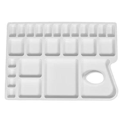 Zahepa Watercolor Palette Tray with Thumb Hole, 20 Wells, Paint Mixing Box | Travel-Friendly Design With Thumb Hole, 16 Color Compartments, 8 Mixing & 2 Water Storage Areas - style: Rectangle - 16 Compartments