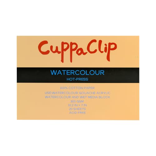 CuppaClip Watercolor Paper Block Pure Cotton Art Paper Pad 300GSM(140LB) Acid-Free 20 Sheets Watercolor Art Supplies (Hot Press, 10.2x7in) - color: Hot Press, size: 10.2x7in