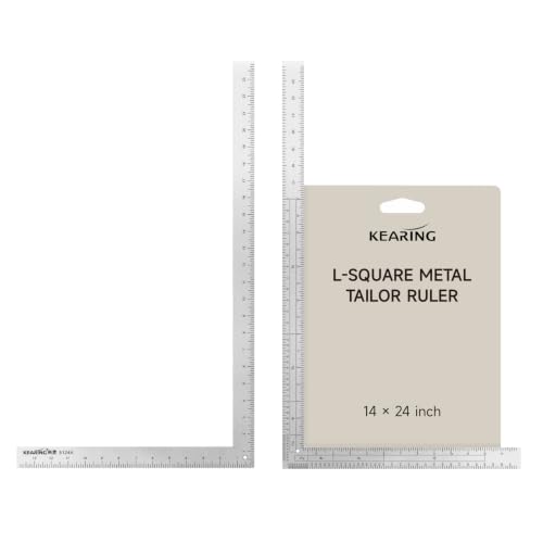 KEARING 24"x14" L-Square Ruler - Aluminum Multi-Scale French Curve Sewing | Double-sided 24"x14" aluminum L-square ruler with 1-24" markings. Features multi-scale convenience and French curve. - style: 5124A(24")