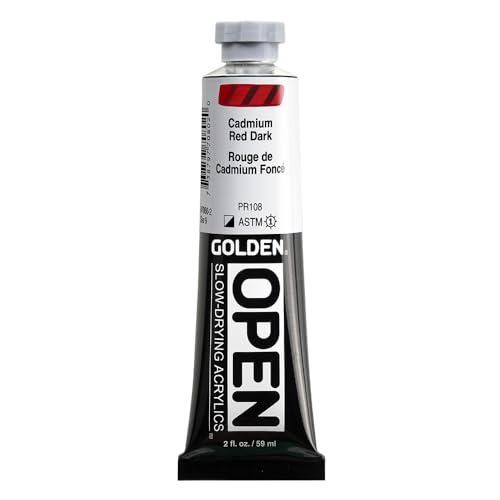 GOLDEN OPEN Slow-Drying Acrylics, Cadmium Red Dark, 2 fl. oz. Tube - color: Cadmium Red Dark, size: 2 Fl Oz (Pack of 1)