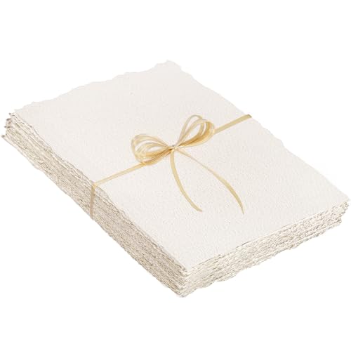 25 Sheets Watercolor Paper 9 x 12 in, 300 GSM, Deckled Edge, Ivory | Handmade Cold-Pressed Textured Paper, Absorbent and Thick, Ideal for Watercolor, Cards, Invitations, and Crafts - size: 9 x 12 inch