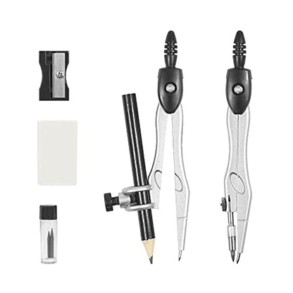 Vobou 10 pcs Math Geometry Set Student Supplies,Compass Kit Set (Black） | Shatterproof Storage Box,Rulers,Protractor,Compass,Eraser,Pencil Sharpener,Lead Refills,Pencil,for School and Drawing - color: Black