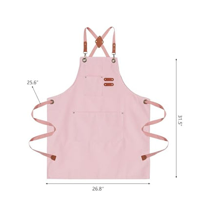 Chef Aprons for Men Canvas Apron with Large Pockets and Adjustable Neck Strap for Cooking,BBQ, Gardening - color: Pink