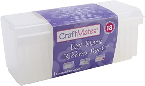 Craft Mates Bead Organizer and Plastic Storage Containers for Crafts, Buttons, Pins and More, 18 Removable Compartments, BPA Free | Clear Plastic Storage for Buttons, Pins, Jewelry, Diamond Art & Craft Supplies, Large Portable Ezy-Stack Ribbon Rack - styl