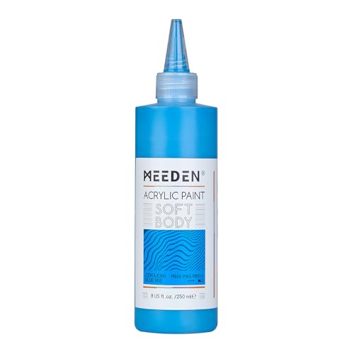 MEEDEN Soft Body Acrylic Paint: Cerulean Blue Hue 250ml/8.45oz | Bulk Acrylic Colors in Ergonomic Bottle - Fluid Flow Art Paints for Artists Canvas Painting - color: Cerulean Blue Hue