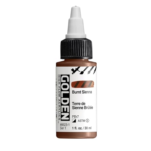 GOLDEN High Flow Acrylics, Burnt Sienna, 1 fl. oz. Bottle | Artist grade paint blending the strength of acrylic and versatility of ink for spraying, drawing, staining and mixed media. - color: Burnt Sienna