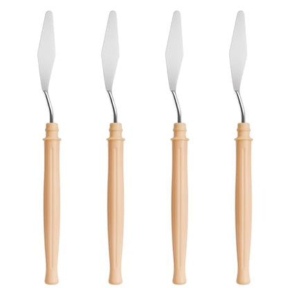 4 Pcs Palette Knife, #2 Pointed Head Spatula, Plastic Handle | Stainless Steel Painting Knife, Oil Paint Metal Knives, Pallet Painting Knives for Oil, Acrylic and Canvas Drawing