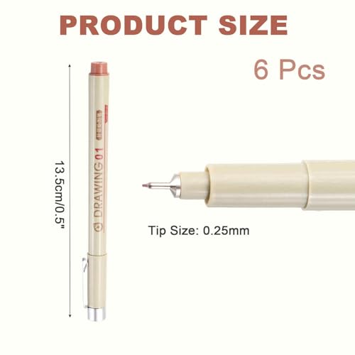 MECCANIXITY 01 Fineliner Ink Pens, 6Pcs 0.25mm Brown Micro Pens with Waterproof Archival Ink for Watercolor Sketching Cartoon Technical Drawing - style: 01#