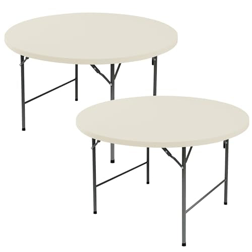 Round Fitted Tablecloth with Elastic-Spandex Table Covers 60 Inch Cream | 2 Pack Spandex Stretch Windproof Washable Round Folding Banquet Tablecloths 5ft-Party Event Outdoor Wedding Trade Show Dining - color: Cream, size: 60'' Round | 2 Pack