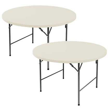Round Fitted Tablecloth with Elastic-Spandex Table Covers 60 Inch Cream | 2 Pack Spandex Stretch Windproof Washable Round Folding Banquet Tablecloths 5ft-Party Event Outdoor Wedding Trade Show Dining - color: Cream, size: 60'' Round | 2 Pack