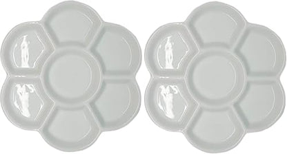 2Pcs White Porcelain Watercolor Palette - Washable Ceramic Paint Tray with Non-Stick Surface | Professional Artist-Grade Mixing Palette for Studio and Outdoor Painting