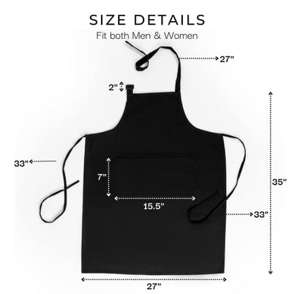 RAJRANG 100% Cotton Cooking Apron with 3 Pockets Kitchen Chef BBQ Adjustable Bib Aprons for Women Men - color: Black