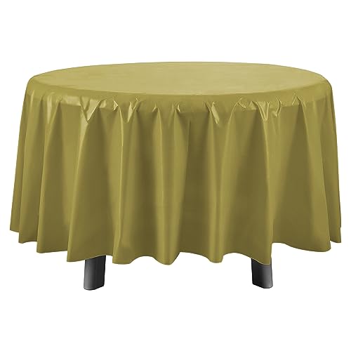 Eleclassi Gold 12 Pack Premium Round Disposable Tablecloth - 84 Inch Round Plastic Table Cloths for Parties - color: Gold, size: 12 Pack Round