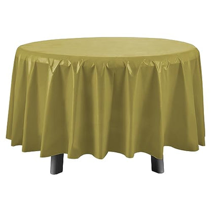 Eleclassi Gold 12 Pack Premium Round Disposable Tablecloth - 84 Inch Round Plastic Table Cloths for Parties - color: Gold, size: 12 Pack Round