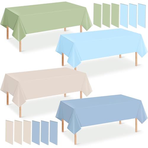 12 Pack Sage Green and Blue Baby Shower Plastic Tablecloth for Rectangle Tables, Baby Boy Gender Reveal Disposable Table Cover, It’s A Boy Table Cloth for Baby Shower Gender Reveal Party Decor - color: Blue Beige Sage Green