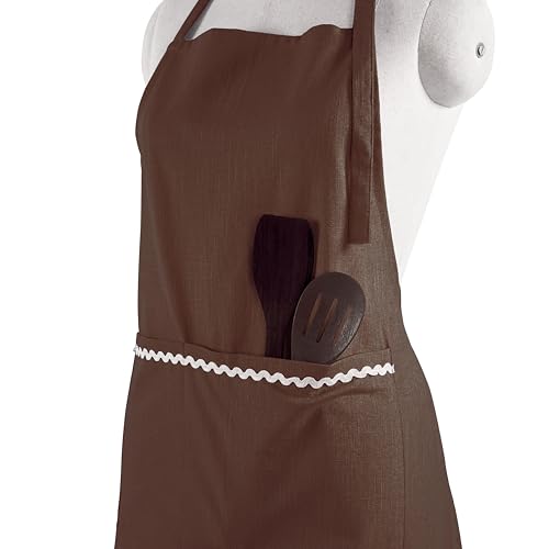 FINGERCRAFT Apron, Dual Pocket, Adjustable Tie, Multipurpose Washable Bib Apron for Home, Kitchen, Chef and Professionals - color: Chocolate