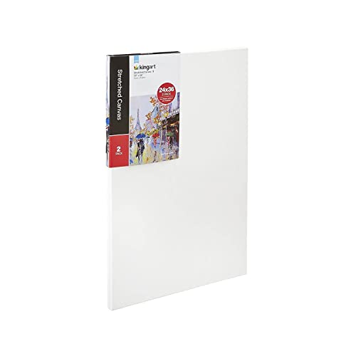 KINGART Stretched White Canvas Set – Rectangle, 24x36 Inch, 2-Pack – 100% Cotton, Triple Gesso Primed – 5/8" Profile Back-Stapled Artist Boards for Acrylic, Oil, Pouring, & Mixed Media Painting - size: 24" x 36"