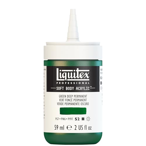 Liquitex Soft Body Acrylic Paint, 2-oz Bottle, Deep Green Permanent | Low Viscosity, Highly Pigmented, Satin Finish, Retains Subtle Brush Strokes, Great Surface Coverage, Highly Versatile - color: Deep Green Permanent, style: 2-oz Bottle