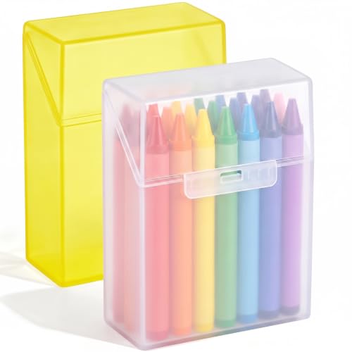 Clabby 2 Pcs Clear Plastic Crayon Boxes Hold 24 Count, Yellow,Clear | Organizer Box, Case, Colorful, Portable Storage Holder with Snap Lid, for Kids Boys Girls School Classroom Home Art Supply - color: Yellow,clear