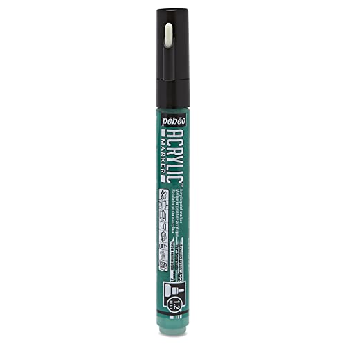 PEBEO Acrylic decoMarker 1.2mm Fine Round Tip Emerald Green, 1.2 mm | Water-based acrylic paint marker, matte finish, pump-valve flow control. For paper, cardstock, wood, metal, plastic, canvas. - color: Emerald Green