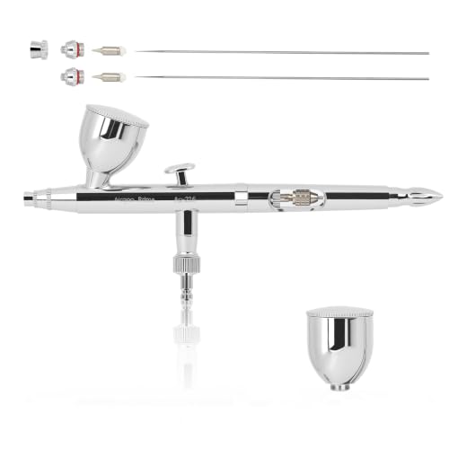 Airgoo Prime Series Airbrush Kit AG-216 Dual Action Gravity Feed Airbrush Kit with 0.3mm/0.5mm Nozzles & Needles, 7CC/10CC Fluid Cups for Tattoo, Modeling, Cake Decor, Nail Painting