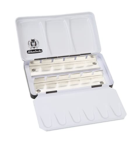 Schmincke - HORADAM AQUARELL Empty Box for 12 x 1/2 Cells, 74 913 097, Black Metal Box with Mixing Palette, for Individual Filling with 12 Half Cells HORADAM AQUARELL