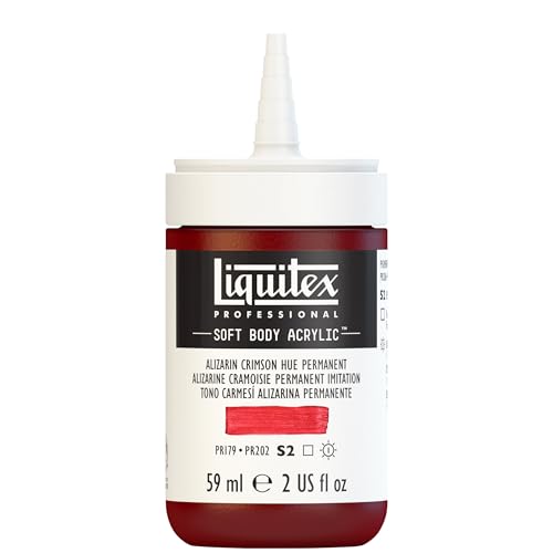 Liquitex Soft Body Acrylic Paint, 2-oz Bottle, Alizarin Crimson Permanent | Low Viscosity, Highly Pigmented, Satin Finish, Retains Subtle Brush Strokes, Great Surface Coverage, Highly Versatile - color: Alizarin Crimson Hue Permanent, style: 2-oz Bottle