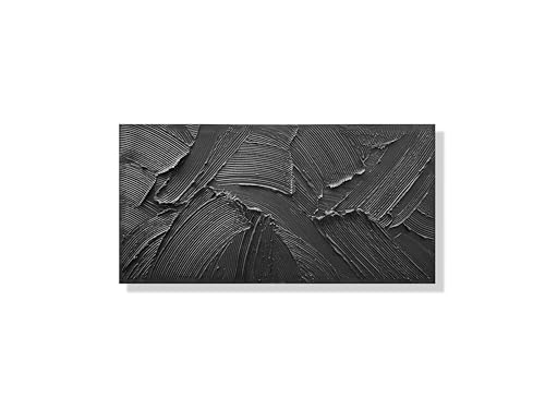 NANKAI Art Hand-painted black minimalist texture oil painting 24x48 inch - color: NKHB007
