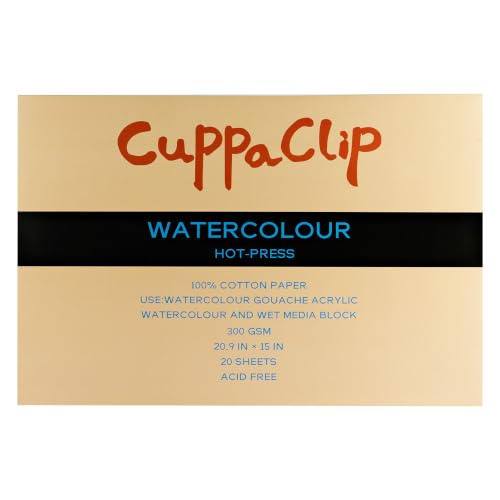 CuppaClip Watercolor Paper Block Pure Cotton Art Paper Pad 300GSM(140LB) Acid-Free 20 Sheets Watercolor Art Supplies (Hot Press, 20.9×15in) - color: Hot Press, size: 20.9×15in
