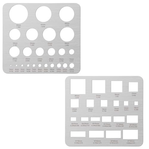 2PCS Stainless Steel Stencils Set for Engraving and Wood Burning-Reusable Circle Square Templates for Metal,Wood,Leather,Glass,Jewelry,Journaling Bracelets Earrings DIY Crafts (8x7.3 Inch) - size: 2PCS Geometric Metal Stencils