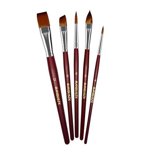 5pcs Watercolor Brush Set - Watercolor Brushes Professional Soft Synthetic Sable Hair – Artist Water Paint Brush Set- Wash 12, Oval Wash 6, Angular Shader 8, Round 4 & Round 8