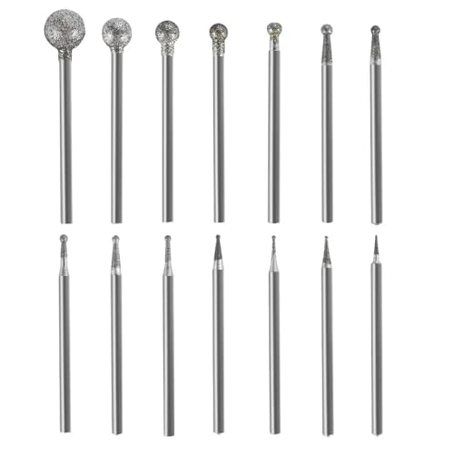 Hanboost 14Pcs Diamond Ball Shape Engraving Burr Set for Rotary Tools S2, 3/32" (2.35mm) Shank Carving Bits for Glass, Jade and Ceramics, Ideal for Jewelry Makers and Model Builders