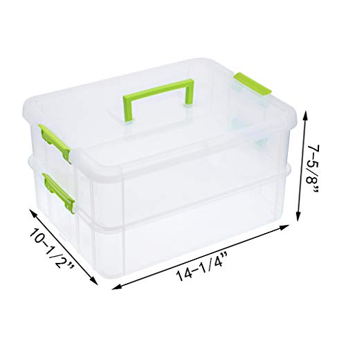 JUXYES 2-Tiers Plastic Stack Carry Storage Containers Box wih Handle Lids - color: Green