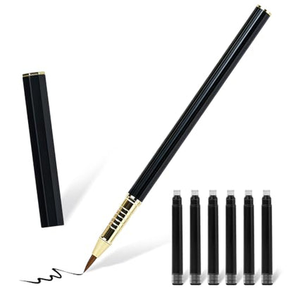 M&G Calligraphy Pen Set, 1 Pcs Fountain Pen with 6 Pcs Refillable Black Ink Cartridges, Soft Brush Tip, Portable Calligraphy Brush Pens for Beginner Hand Lettering Writing Drawing Supplies (Black)
