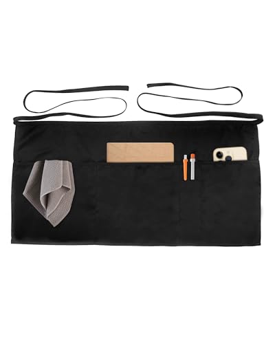 Xeoxarel Aprons with 4 Pockets (Available in 3 Pack / 7 Pack) 23.5'' X 11.5'' - color: 1 Pack Waist Apron- Black