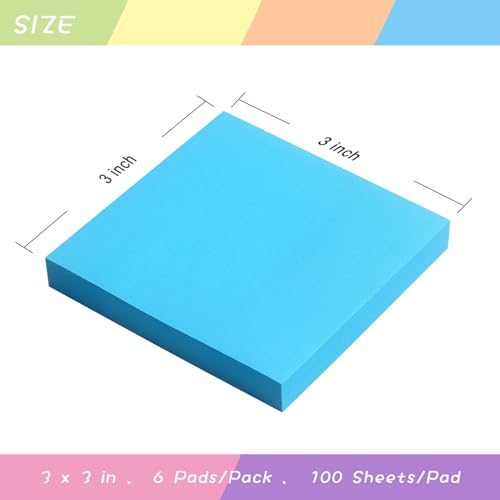 OSBOO Sticky Notes 3x3 with Bright Colors, 6 Pads 100 Sheets/Pad (Blue) | Bright Blue Self-Stick Notes Pads, 600 Sheets Total, Easy to Stick and Remove, Perfect for Office, School and Home - color: Blue